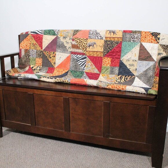 Vintage Y2K Safari Animal Print Quilt Leopard Zebra Whimsigoth Throw Blanket - Picture 2 of 11